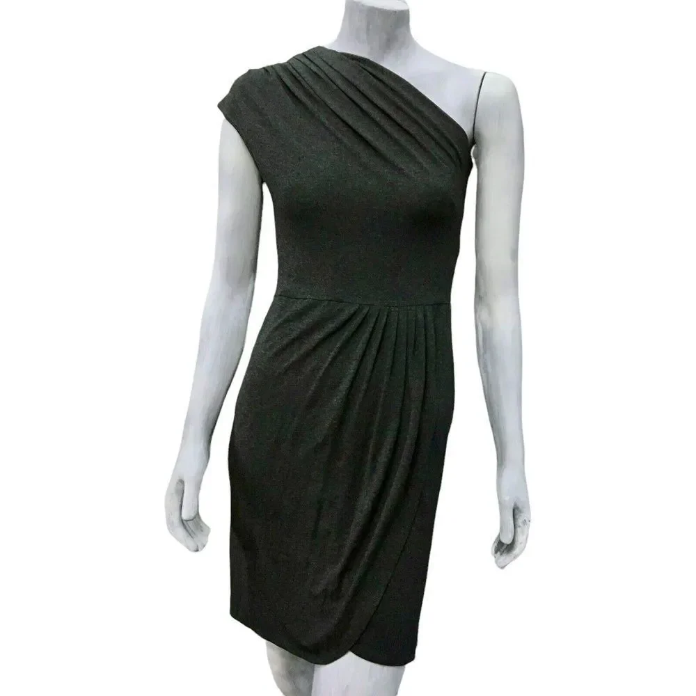 Andrea Behar Boston Proper Womens Dress Gray One-Shoulder Ruched Tulip Mini 4